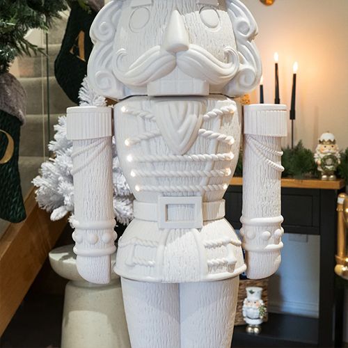 5ft Light Up Otto Wood-Look Nutcracker Figure in Plain White