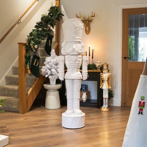 5ft Light Up Otto Wood-Look Nutcracker Figure in Plain White