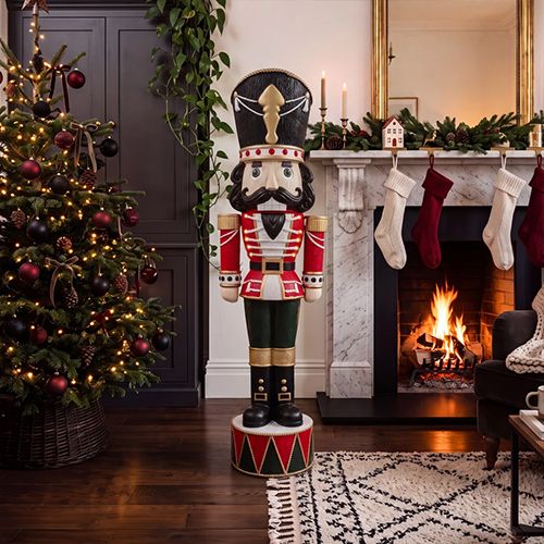 5ft Light Up Otto Wood-Look Nutcracker Figure in Traditional Festive