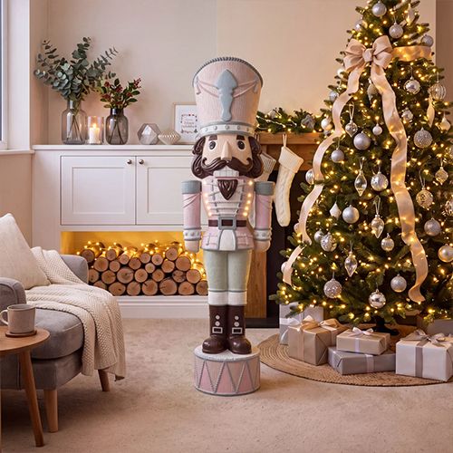 5ft Light Up Otto Wood-Look Nutcracker Figure in Gum Drop Swizzle