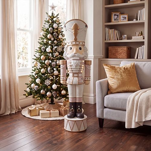 5ft Light Up Otto Wood-Look Nutcracker Figure in Natural Luxe