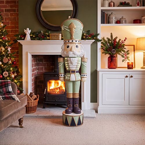5ft Light Up Otto Wood-Look Nutcracker Figure in Whimsical Verde
