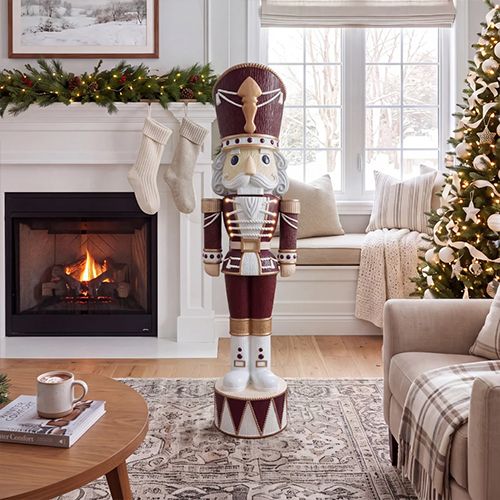 5ft Light Up Otto Wood-Look Nutcracker Figure in Velvet & Vanilla