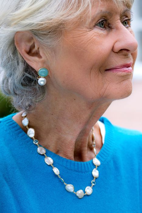 Coin Pearl Necklace with Blue Topaz 