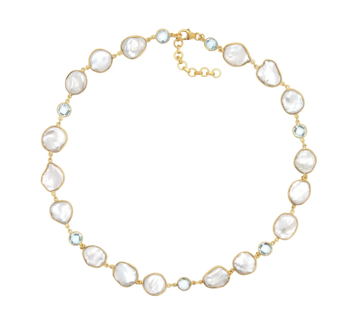 Coin Pearl Necklace with Blue Topaz 
