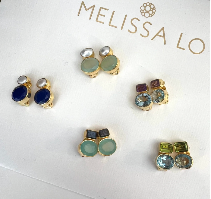 Cara Earrings - Amethyst and Blue Topaz - clip on earrings 