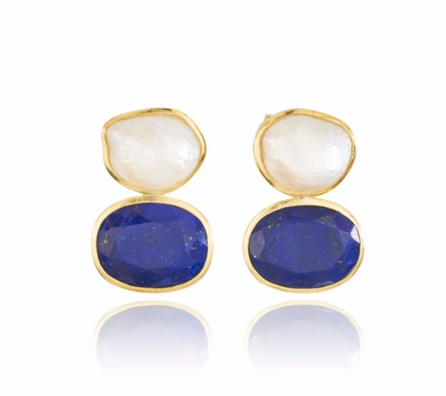 Indra Earrings Lapis and Pearl 