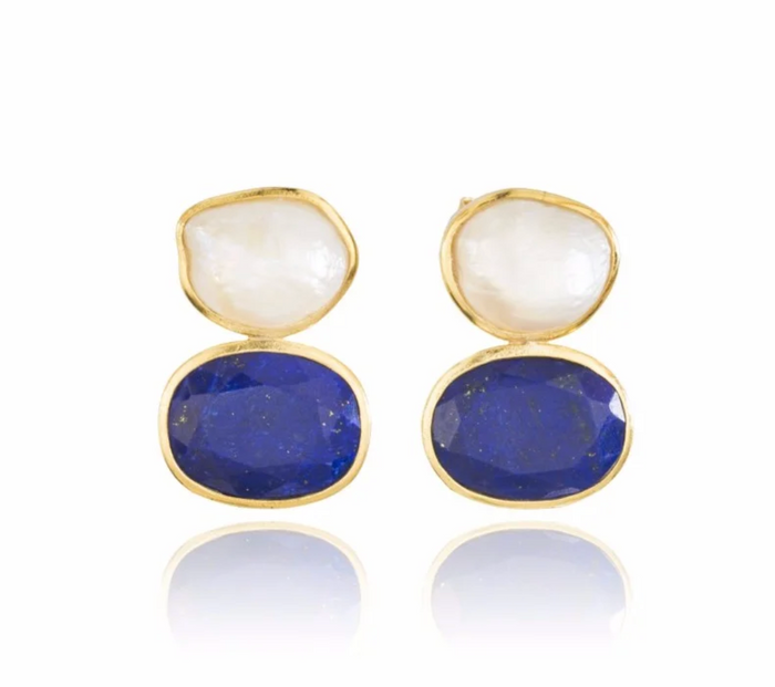 Indra Earrings Lapis and Pearl 