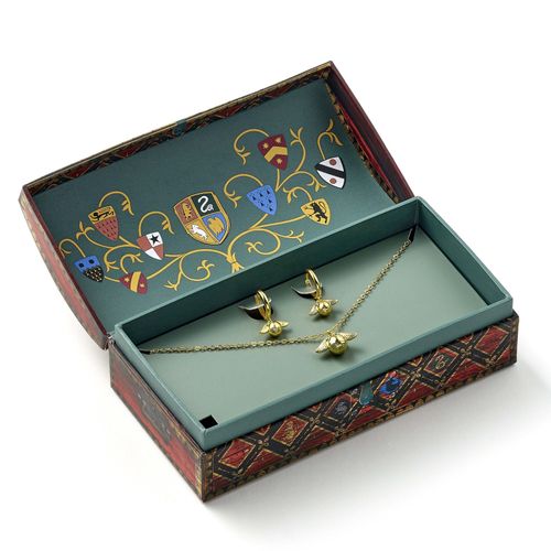 Harry Potter Quidditch Gift Set with Golden Snitch Necklace and Earrings