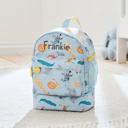 Personalised Blue Safari Mini Backpack with Compartment