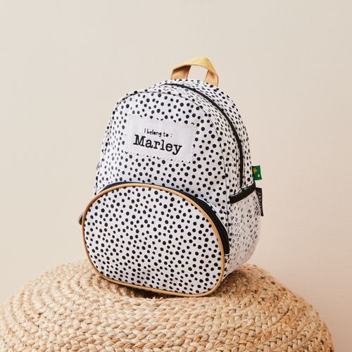 Personalised Black and White Polka Dot Mini Backpack