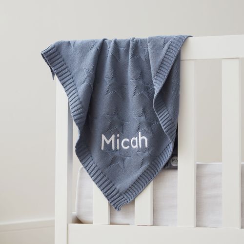 Personalised Blue Jacquard Star Blanket