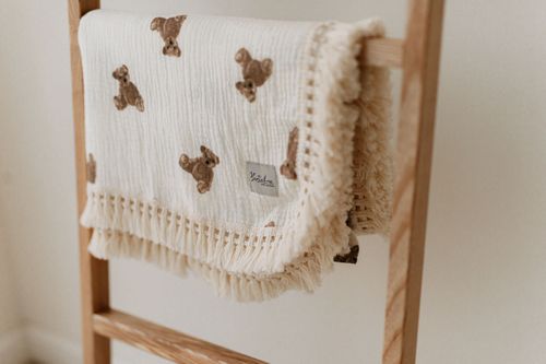 Tassel teddy muslin blanket