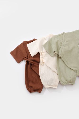 Double Breasted Short Sleeve Romper 100% Organic Cotton Muslin Collection