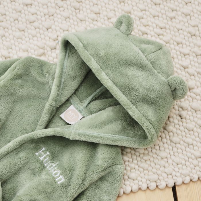 Personalised Fleece Robe Sage With Ears