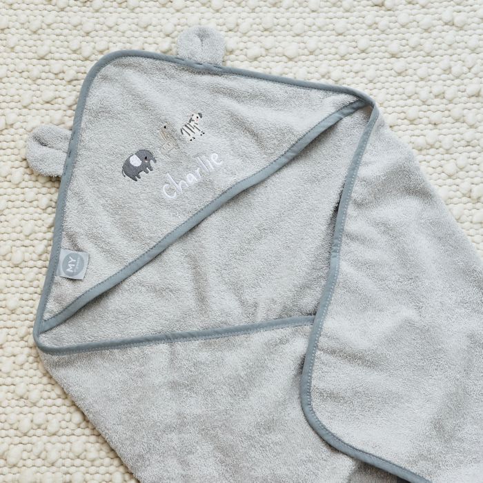 Personalised Grey Welcome to the World Hooded Towel