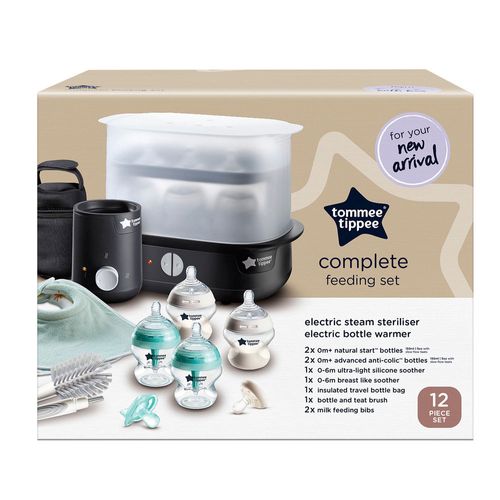 Tommee Tippee Steriliser Electric Steam 12 Piece Baby Bottle Feeding Set Black