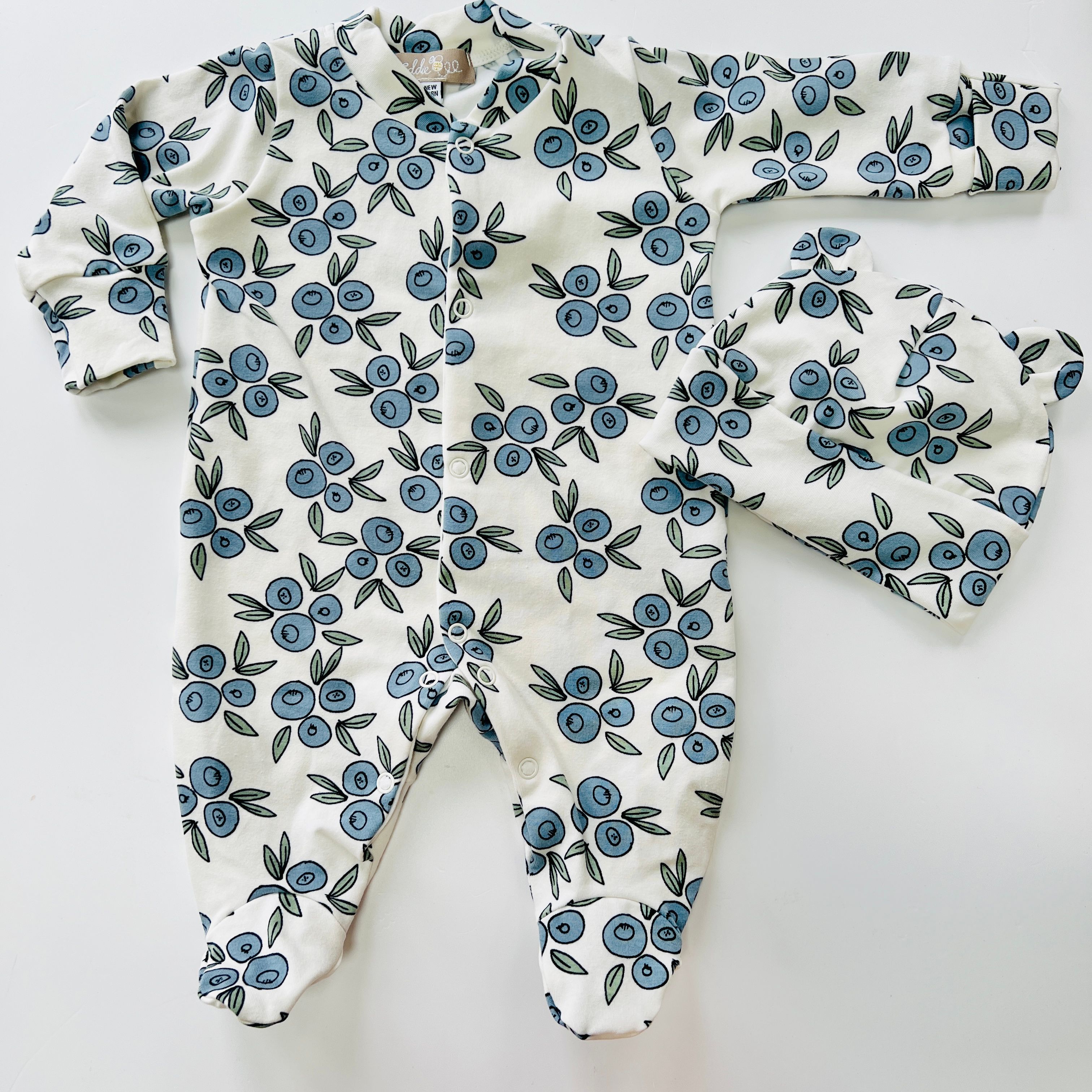 Eddie and Bee Blueberry organic cotton sleep suit