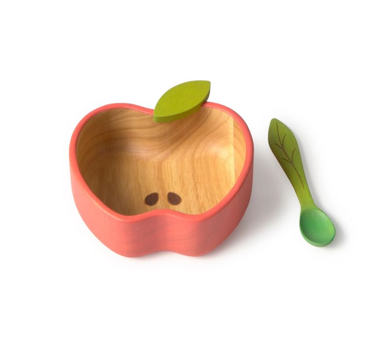 OLI & CAROL WOODEN BABY BOWL AND SPOON SET - PEPA THE APPLE