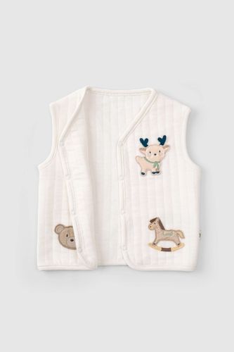 Quilted Ecru Vest with Animal Appliqu&eacute;
