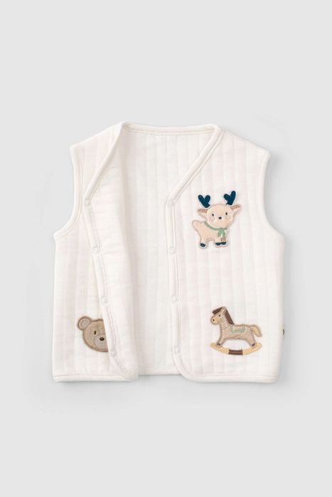 Quilted Ecru Vest with Animal Appliqué