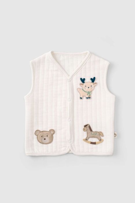 Quilted Ecru Vest with Animal Appliqué