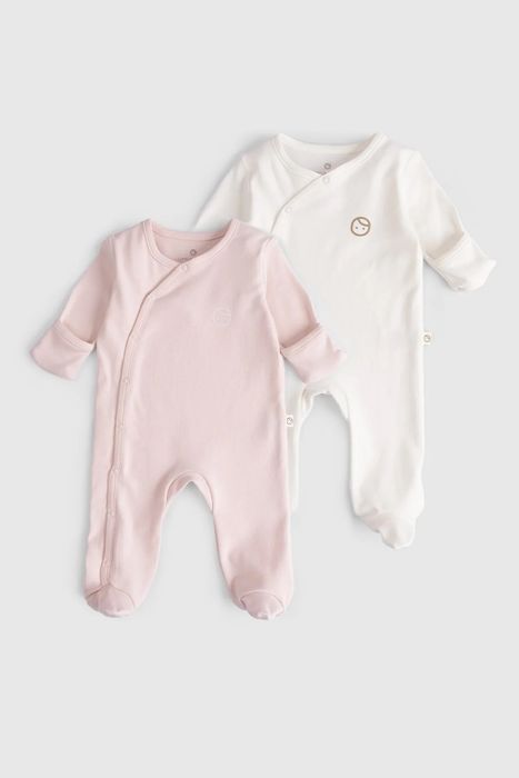 2-Pack Organic Cotton Footed Romper Set with Fold-Over Mittens