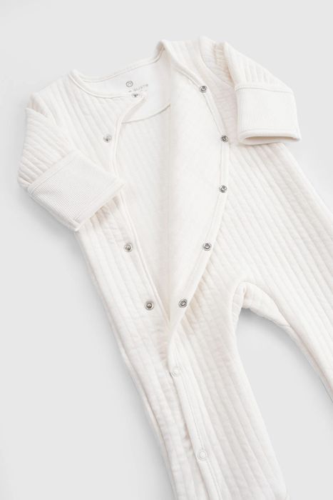 Quilted Ecru Baby Onesie with Built-In Feet and Mittens