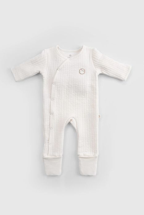 Quilted Ecru Baby Onesie with Built-In Feet and Mittens