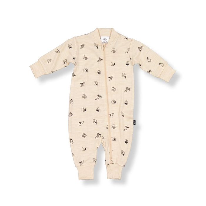 Merino wool zip-up footless onesie