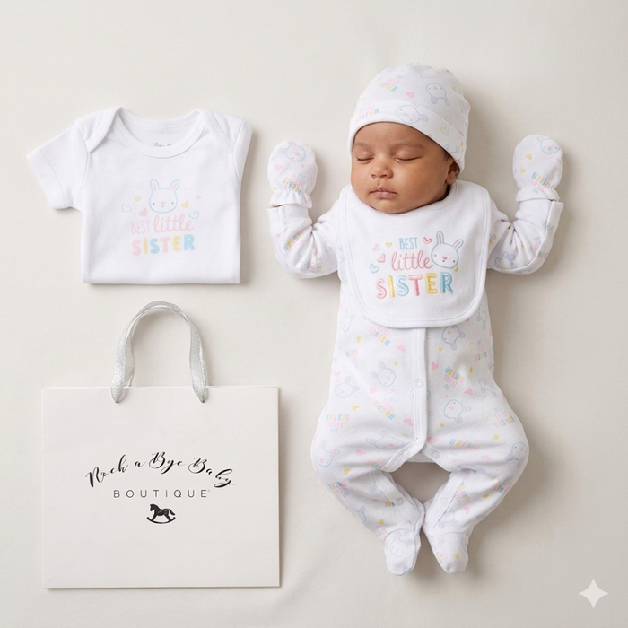 Luxury Newborn Baby Gift Set – “Best Little Sister” (NB–6 Months) - NK05