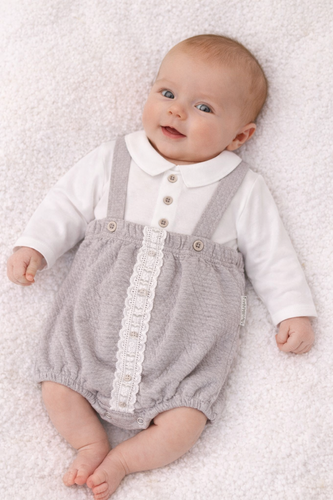Spanish Baby Grey Romper Set – Classic Knitted Dungarees