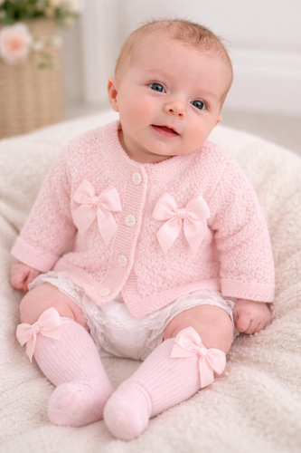 Baby Girl Spanish Style Cardigan – Pink Knit with Bows