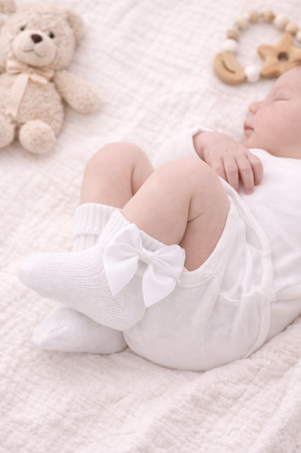 Baby Girl Bow Socks – Soft Knit with Satin Bow