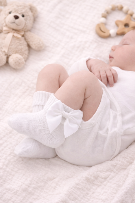 Baby Girl Bow Socks – Soft Knit with Satin Bow