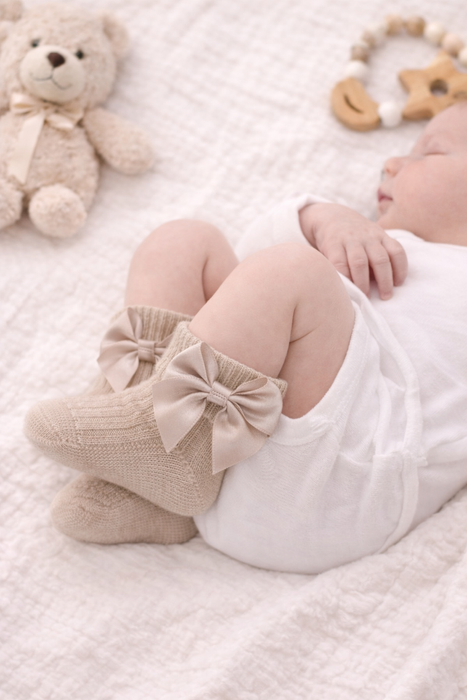 Baby Girl Bow Socks – Soft Knit with Satin Bow