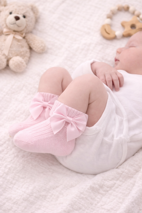 Baby Girl Bow Socks – Soft Knit with Satin Bow