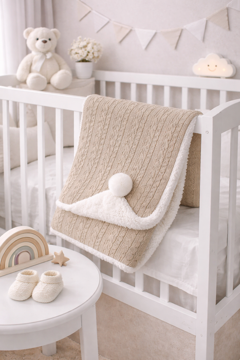 Luxury Cable Knit Baby Blanket with Cosy Fleece Backing (3 Colours Available)