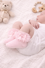 Newborn Baby Girl Socks with Lace Frill & Bow – 3 Colour Options