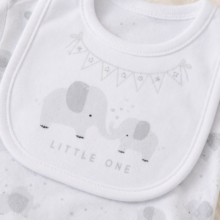5-Piece Neutral Baby Gift Set – Elephant “Little One” Newborn Outfit