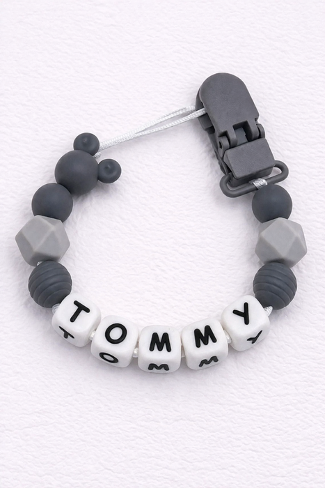 Personalised Pacifier Clips – Baby Name Dummy Holders with Silicone Beads