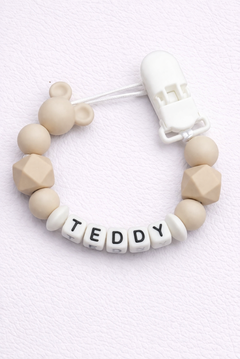 Personalised Pacifier Clips – Baby Name Dummy Holders with Silicone Beads