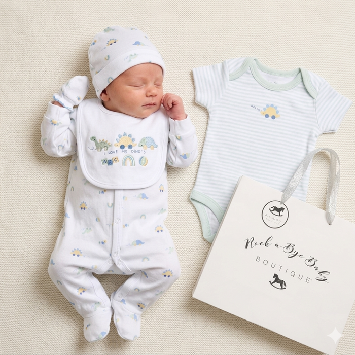 5-Piece Newborn Baby Gift Set – Dinosaur Print Sleepsuit & Bodysuit