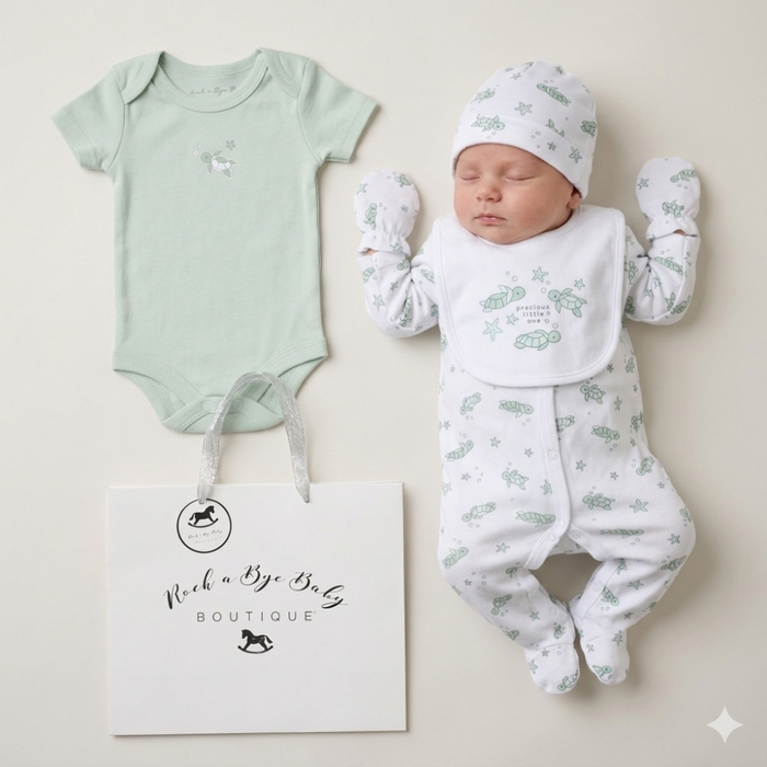 5-Piece Newborn Baby Gift Set – Turtle Print Sleepsuit & Bodysuit