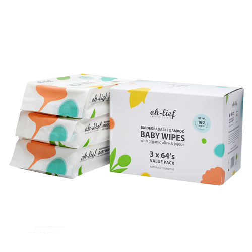 Oh-Lief Biodegradable Bamboo Baby Wipes Value Pack 192's