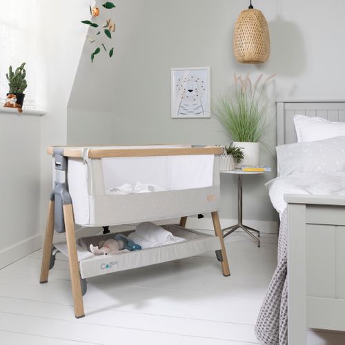 CoZee Bedside Crib - Oak and Sterling Silver