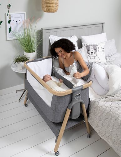 CoZee Air Bedside Crib - Oak and Charcoal