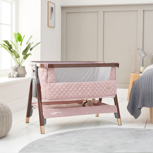 CoZee Luxe Bedside Crib - Walnut & Blush