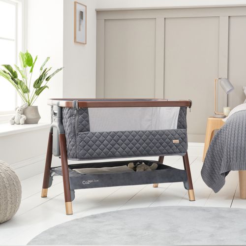 CoZee Luxe Bedside Crib in Walnut & Slate