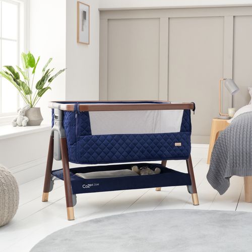 CoZee Luxe Bedside Crib in Walnut & Navy